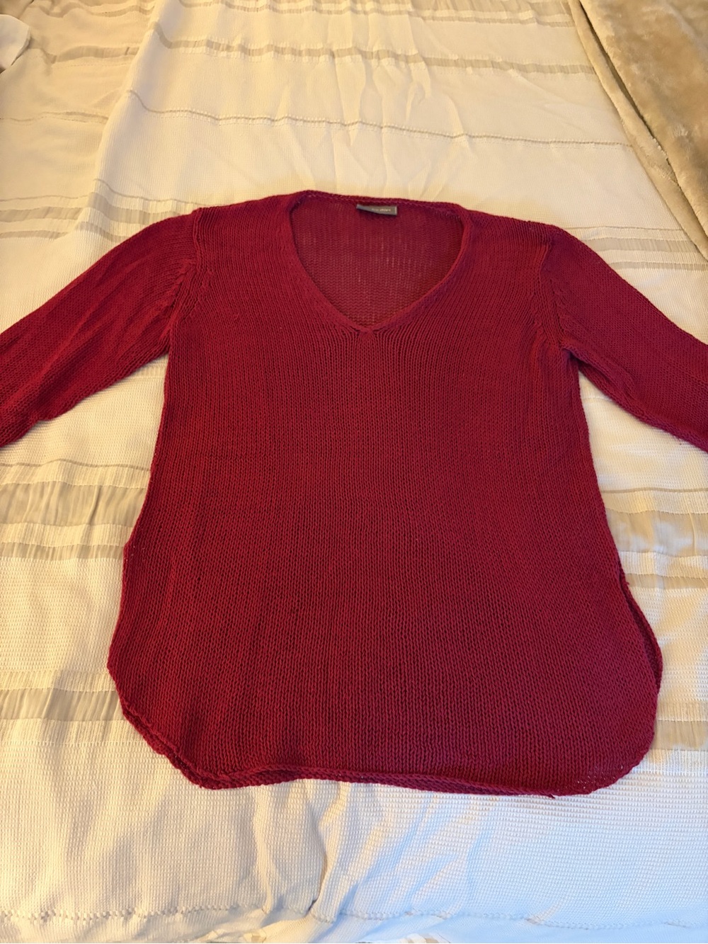 Wooden Ships Deep Red V-Neck Knit Pullover